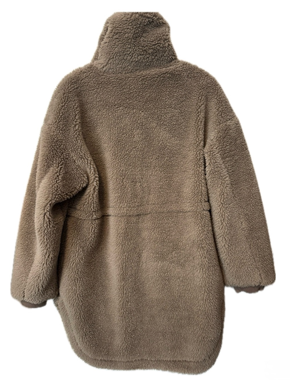 Varley Jamie Sherpa Jacket Taupe Teddy Fleece Snap Front Drawstring Coat Small View 3